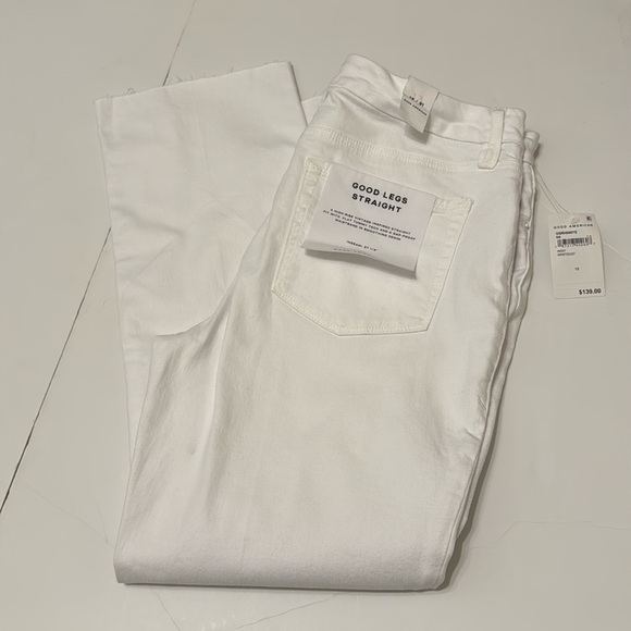 NWT- Good Straight High Waist Raw Hem Straight Leg Jeans- White-Size 12 - Picture 6 of 9